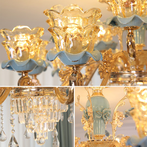 Lustre en cristal finition or E26 LED 3500K blanc chaud, grande hauteur réglable, intensité variable, garantie 5 ans, luminaire suspendu pour salon - Product Image 6