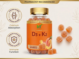 Integratore Naturale per Adulti <span class=keywords><strong>con</strong></span> <span class=keywords><strong>Vitamina</strong></span> <span class=keywords><strong>D3</strong></span> K2, 60 Caramelle Gommose, Etichetta Privata OEM per Densità Ossea e Supporto Immunitario - Product Image 2