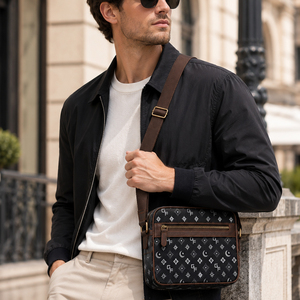Bolso cruzado para hombre, bandolera de lona, ​​bolso bandolera informal para uso diario con bolsillo frontal, correa ajustable, bolso de viaje - Product Image 1