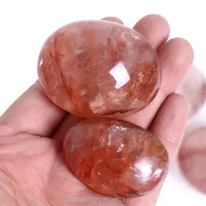 Wholesale Healing Semi-precious Stone Crafts Fire Quartz Red Hematoid Crystal Palm Stone