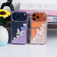 Funda de Teléfono Móvil Personalizada de Moda, con Brillantina Naranja Transparente, Pedrería, Mariposa, Perla y Resina Epoxi, para iPhone 17 Air Pro Max 16-12