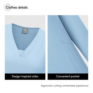 Men's <b>Scrub</b> Suit Long Sleeve V Neck Split Set Moisture Wicking Hospital Uniform <b>Blue</b> Medical Workwear - Product Image 3