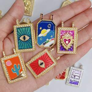 قلادة JML للأطفال بتصميم بوهيمي عتيق مع حجر الزركون الملون، تصاميم عين الشيطان، التاروت، شجرة جوز الهند، الصبار، النجوم، الخطوط، ذهب عيار 14 قيراط - Product Image 2