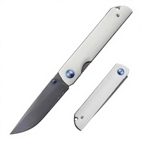 Couteau de poche pliable d'autodéfense avec lame en acier Damas et manche en os pour la chasse, le camping et l'EDC