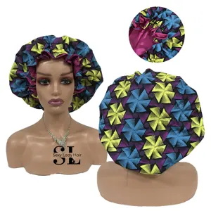 Luxury Soft Hair Bonnet Satin Sleep Hat Trendy African Print Ladies Hair Daily Wax Printing Ankara Bonnet