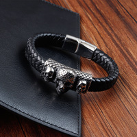 Bracelet jonc personnalisable 2025 en cuir véritable tressé avec fermoir magnétique en acier inoxydable, à graver