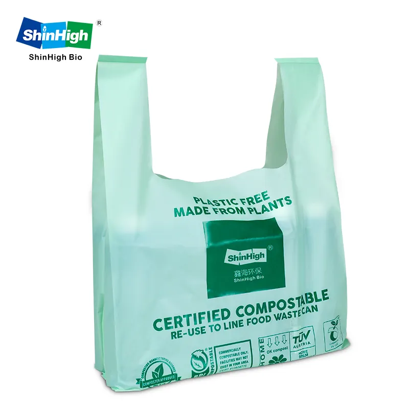 Standard reusable compostable grocery shopping bag folding eco-friendly plastic t-shirt shopping bags