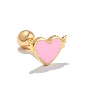 Gaby New Heart Cartílago Pendiente Lindo Pink Brass <span class=keywords><strong>Helix</strong></span> Piercing Ear Studs Wedding Party Jewelry para regalos - Product Image 4