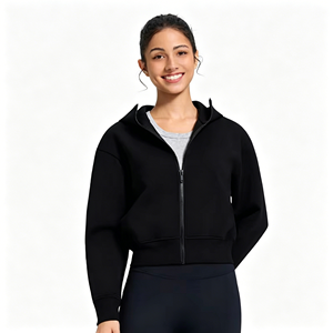 Vente en gros – Nouvelle veste décontractée courte pour femme, style sportswear, avec capuche zippée en tissu air layer, idéale pour le fitness et les loisirs, collection automne-hiver - Product Image 5