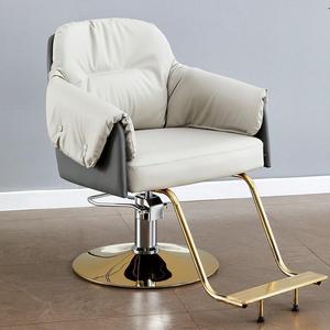 Sillón de Barbero de Cuero Crema, Hidráulico, Giratorio, con Reposapiés, para Salón de Belleza - Product Image 3