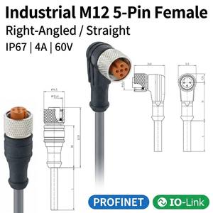 Connecteur M12 5 broches femelle droit/coudé étanche IP67 plaqué or PROFINET IO-Link à âme en cuivre 1m 60V PUR/PVC - Product Image 1