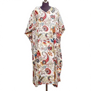Kaftan 100% coton, long, à imprimé floral, vêtements pour femmes, robe de maternité avec imprimé en relief, toutes saisons - été, hiver, automne, printemps - Product Image 1