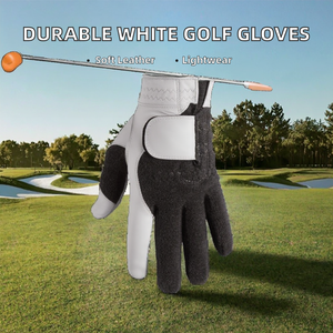 High Quality Durable White Color Cabretta Leather Left Hand Men's Golf <b>Gloves</b> Hook Loop Closure Soft <b>Grip</b> Breathable Wrist - Product Image 2