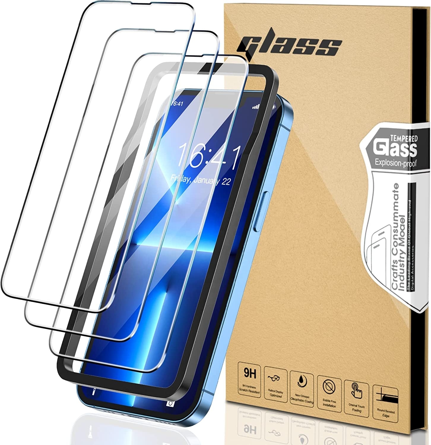 <strong>Screen</strong> <strong>Protector</strong> for iPhone 13 3 Pack Anti-Scratch 9H 2.5D HD Tempered Glass <strong>Screen</strong> <strong>Protector</strong> with <strong>Installation</strong> Guidance Frame