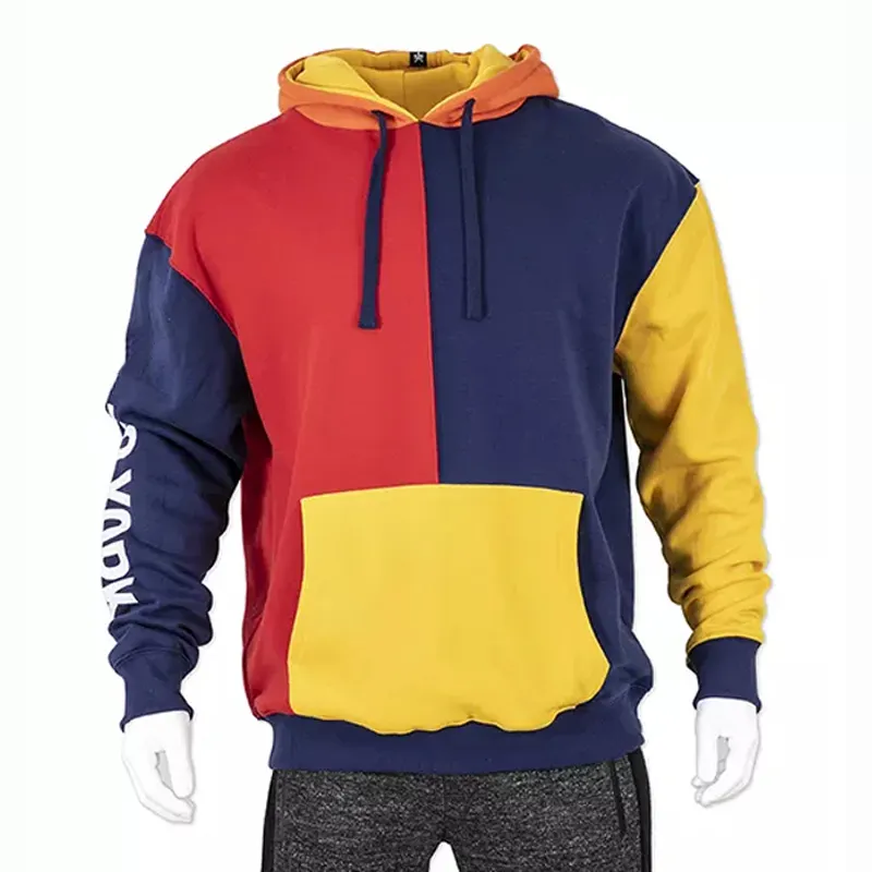 Mens Customized Logo fleece colorful block Hoodies pullover relaxed