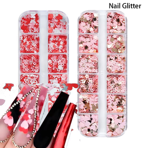 12 Grilles Boîte Holographique Valentine Coeur Papillon Feuilles D'érable Aurora Irrégulier Flocon 3D Décoration Nail Art Paillettes - Product Image 1
