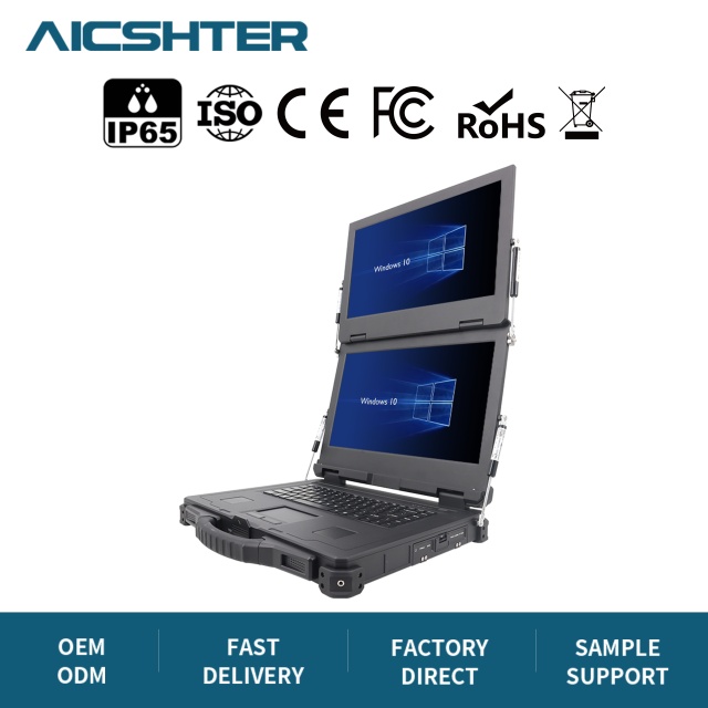 New Customizable I/O Dual Screen Rugged Laptop 15.6 Inch Stable Angle Damping Hinge Industrial Computer EU Black Vehicle Mounted