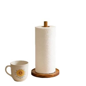 Wooden <b>Paper</b> Towel Holder Round Natural Wood Color No Drilling Required <b>Kitchen</b> Use - Product Image 2
