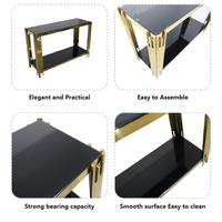 Ensemble de table à manger et 6 chaises de luxe moderne pour hôtel, en verre noir, pieds en métal doré, acier inoxydable, pour mariage
