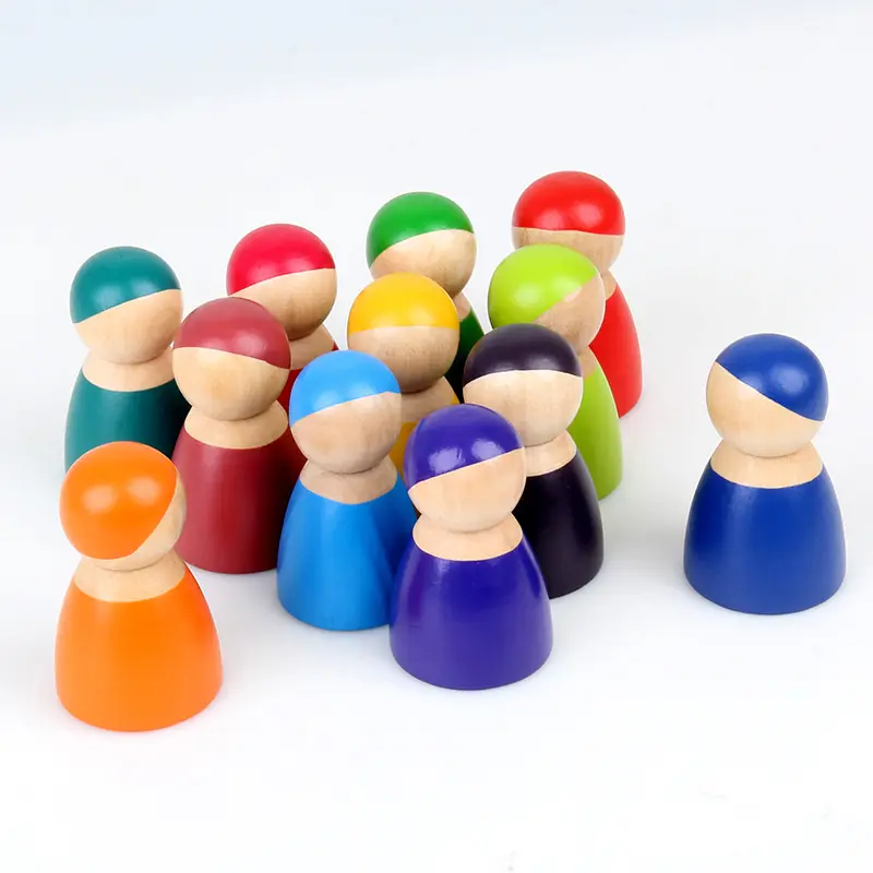 Montessori ชุดของเล่นไม้12สีตุ๊กตาหมุดไม้ปริศนาเพื่อการศึกษาสำหรับเด็กวัยหัดเดิน