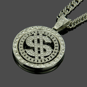 YJ10-5617 Collier Hip Hop plaqué <span class=keywords><strong>or</strong></span> avec pendentif signe dollar et cristaux glacés, chaîne à maillons pour homme, idéal pour cadeau ou soirée – Nouveauté, Meilleure Vente - Product Image 3
