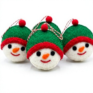 Handmade Eco-Friendly Snowman Face Ornament Green Red Hat Certified Wool <b>Christmas</b> <b>Tree</b> Decoration Indoor Holiday Decor - Product Image 1