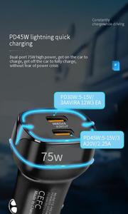 Cargador Inalámbrico para Auto de 75W, Cargador Rápido PD con Doble Puerto Tipo C para Apple, Conector de Cambio - Product Image 5