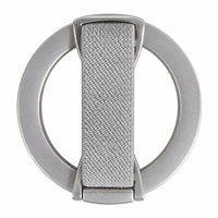 Support de téléphone 2-en-1 avec anneau et béquille, anneau métallique argenté avec sangle en nylon tressé, support mains libres pour la visualisation de vidéos en cuisine