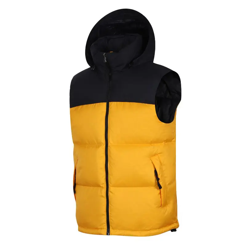 Men's Winter Utility Vest Patchwork Down-filled Outdoor Hoodie Vest