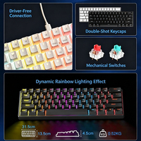Blue Switch Gaming Keyboard 60% Compact 61 Keys PBT Material USB Type-C Wired Rainbow Backlit Mechanical Keyboard for Desktop