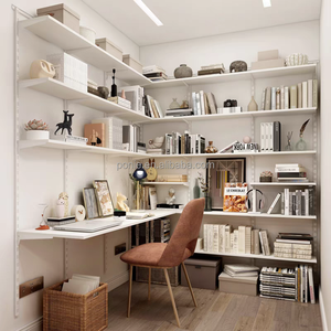 رف كتب أبيض مع أدراج مكتبية بسيطة مثبتة على الحائط قابلة للتعديل لأعلى ولأسفل لغرفة الدراسة وغرفة النوم - Product Image 1