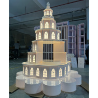 Présentoirs à gâteaux géants en acrylique blanc avec LED pour événements, décorations modernes pour fêtes d'anniversaire, supports à gâteaux et desserts hauts pour événements