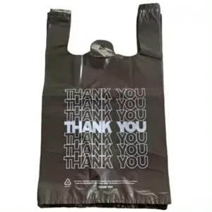 Customs Logo Hdpe Black Thank You T Shirt Bags Retail Plastic T shirt Supermarket Grocery Shopping Bag T-Shirt Vest Bags