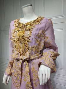 Robe de l'Aïd arabe broderie appliques femmes Caftan caftan robe <span class=keywords><strong>maroc</strong></span> fête islamique luxe Abaya 2024 robe de soirée musulmane - Product Image 5