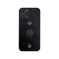 Étui de téléphone en cuir gothique rétro avec croix, coque de luxe en métal gaufré en forme de croix pour iPhone 17 16 15 Pro Max, étui de protection antichoc
