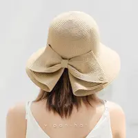 طوي واسعة بريم مرن سترو شاطئ قبعة الشمس الصيف قبعة مع Bowknot للنساء الفتيات