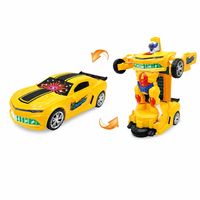 Vente en gros de jouets robots voitures transformables écologiques à piles, style course jaune, design de déformation 2 en 1