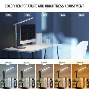 Lámpara LED de escritorio para lectura, 10W, carga inalámbrica para teléfono móvil con pantalla, reloj, fecha, despertador, regulable, protección ocular, oficina, estudio - Product Image 3