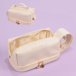 Waterproof Simple Cosmetics Bags Fashion Double Zipper Handle Bag Soft Portable Toiletries Pouch <b>Washbag</b> PU Leather Make up Bag - Product Image 5
