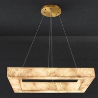 Table d'îlot de salle à manger multi-faces de style moderne et luxueux haut de gamme avec lampe suspendue en travertin espagnol naturel