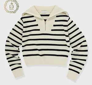 KD Fabricant de tricot OEM ODM personnalisé Tricots Col roulé Manches longues Rayure Sailor <span class=keywords><strong>Pull</strong></span> à fermeture éclair <span class=keywords><strong>Pull</strong></span> pour femmes - Product Image 1