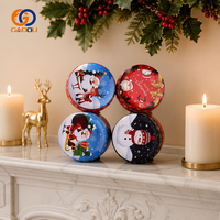 Vente en gros de boîtes en métal rondes de type Noël, magnifiques boîtes en métal pour bougies, boîte d'emballage pour bougies, étui pour bougies