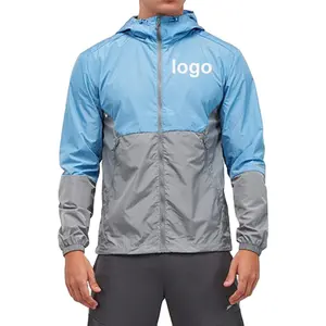 Custom ized Logo Outdoor leichte wasserdichte Wind jacke mit Reiß verschluss Herren Polyester jacke