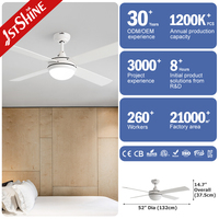 1stshine Fournisseur de ventilateurs de plafond Ventilateur à moteur CC Ventilateur de plafond moderne 52 blanc avec lumière