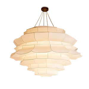 Chinese Style Chandelier Round White Fabric LED Six-Head <b>Lighting</b> For <b>Dining</b> Room Home Decor - Product Image 5