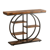 Table console en bois avec 4 étagères, structure métallique, design rectangulaire autoportant et stable sans dossier