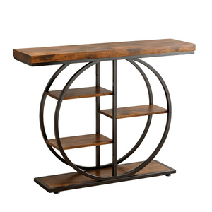 Mesa Consola de Madera con 4 Estantes, Estructura Metálica, Diseño Rectangular Independiente y Estable sin Respaldo - Product Image 1