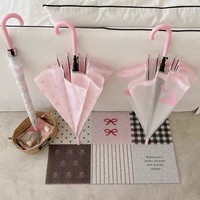 Parapluie Droit Rose Givré Transparent POE à 8 Baleines, Semi-Automatique, Personnalisé OEM ODM, avec Nœud Papillon Mignon, Idéal pour la Photographie et les Voyages