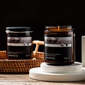 Etiqueta privada de lujo personalizado 7oz Premium negro perfumado tarro de vidrio hecho a mano cera de soja vela votiva para Navidad - Product Image 3