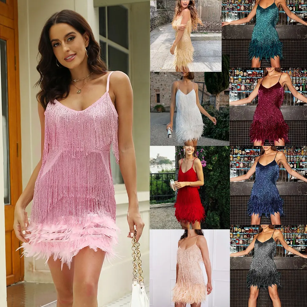 Nightclub Diamond Prom Dresses Womens Hot Drilling Mesh See Through Slip Halter Dress Ladies Party Mini Dress